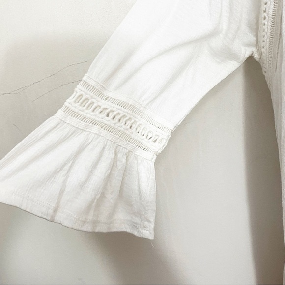 MASSINI boho crochet trim bell sleeves gauzy polyester rayon knit top blouse S - Picture 3 of 7